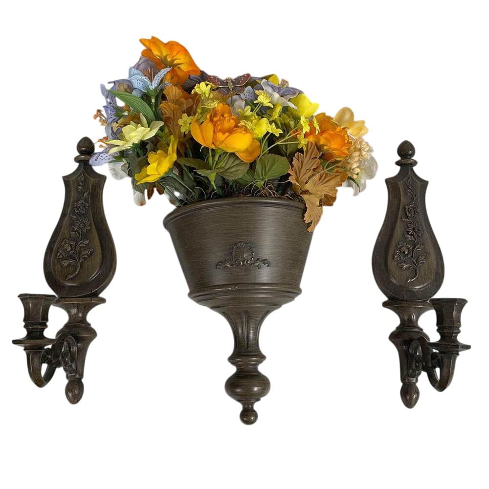 VTG Dart Industries Set Of 3 Wall Sconces Hanging Home Decor With Flowers - HLN